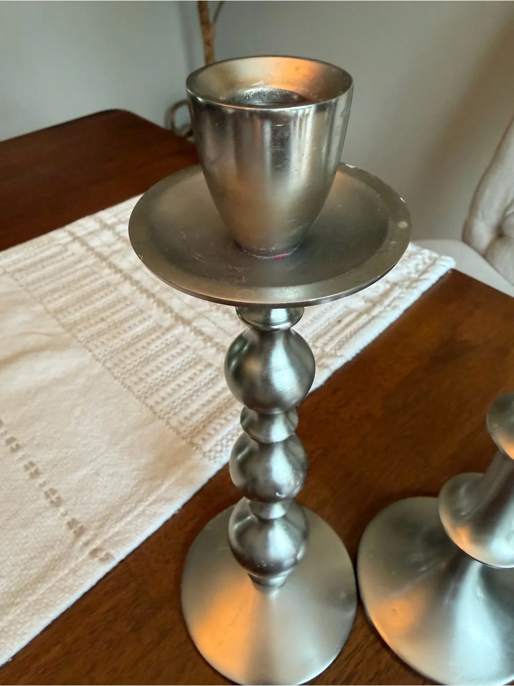 Crate&Barrel Silver Three-Piece Taper Candle Holder Set